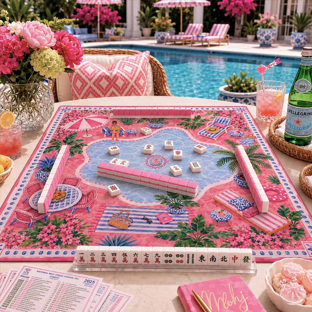 Palm Beach Poolside Mahjong Mat American Mahjong Mat Pink Resort Cabana Garden Tropical Chinoiserie Mahjong Gift