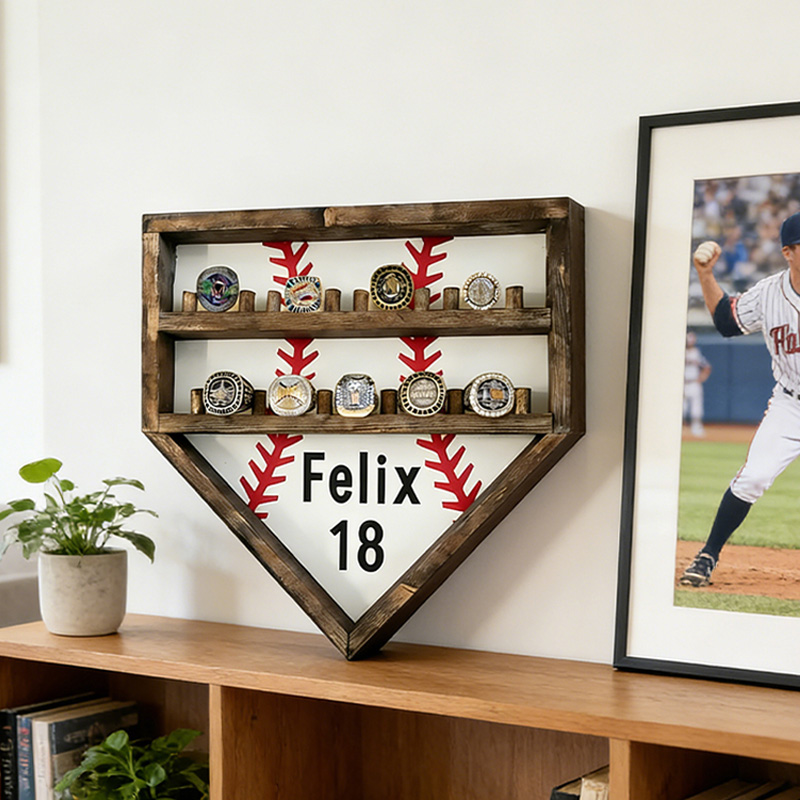 Personalized Baseball Home Plate Championship Ring Display for Baseball Stars