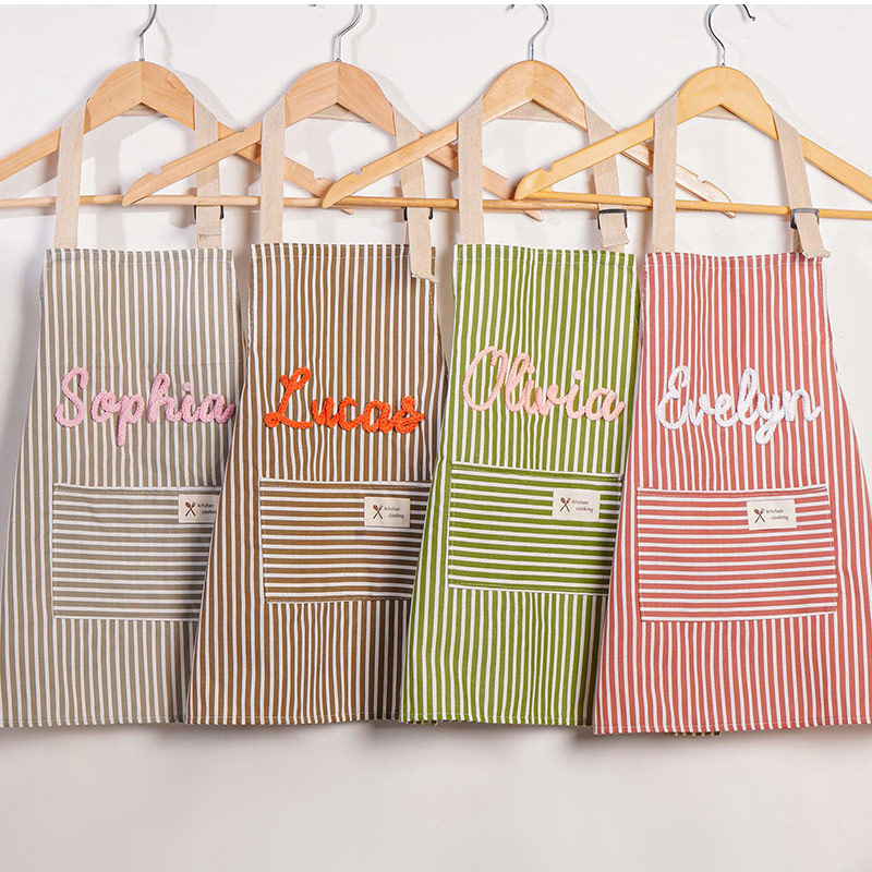 Personalized Striped Cooking Apron with Pocket Mom & Kids Apron Custom Matching Aprons with Pockets Name Kitchen Apron Gift for Cooking