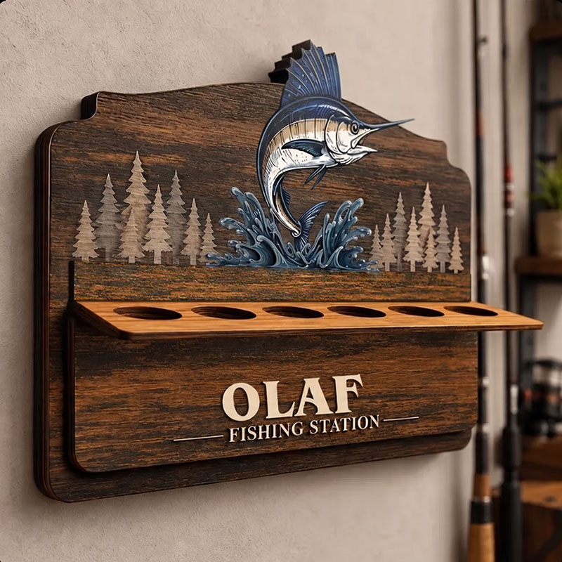 Personalized Reel Cool Dad Fishing Rod Holder Custom Angler Gift for Dad Wooden Fishing Pole Organizer Fisherman Wall Decor Bass Fishing Station Sign
