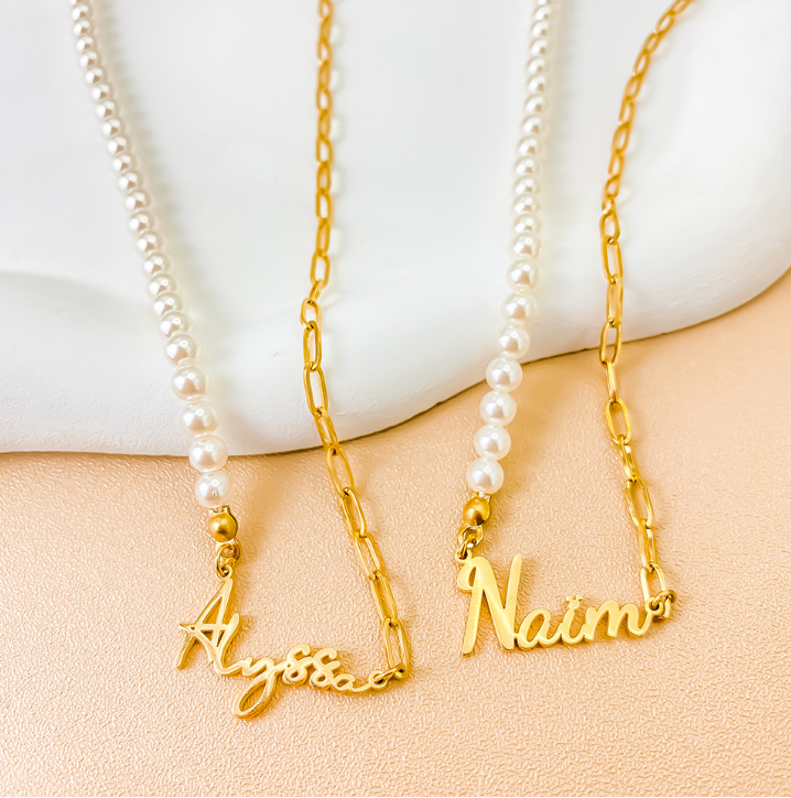 Personalized Pearl Name Necklace for Her Girlfriend Valentine's Day Gift Delicate Pearl & Paperclip Chain Necklace Anniversary Name Jewelry Necklace for Women Birthday Gift for Women