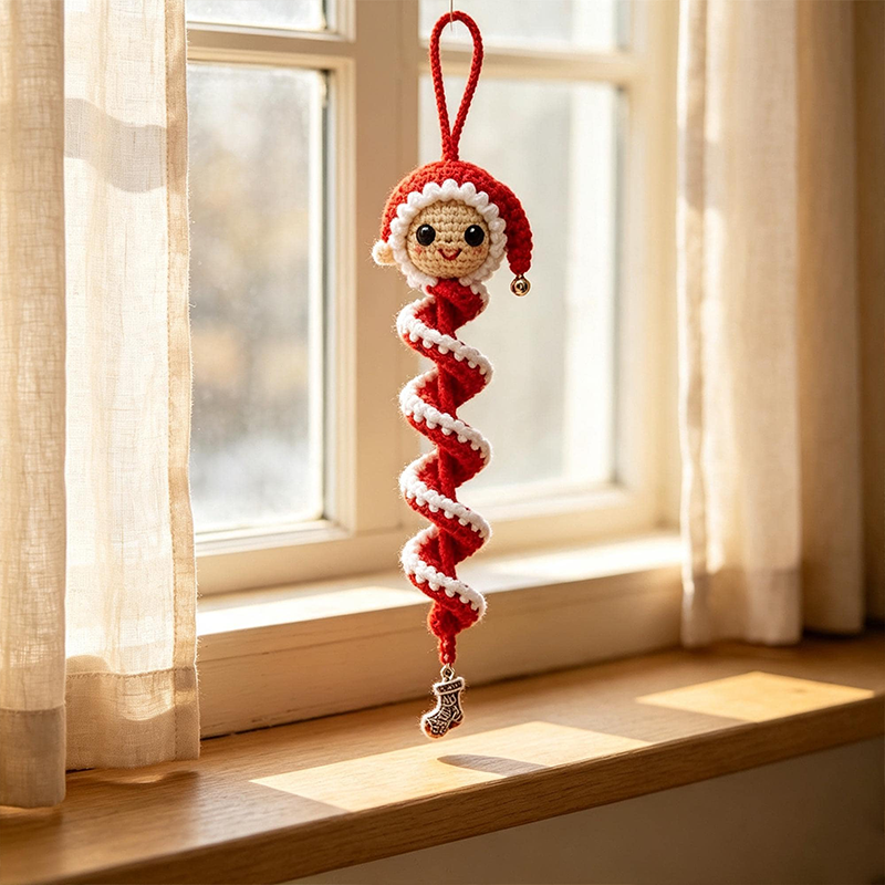 Christmas Crochet Ornament Kit, Soft Cotton Yarn DIY Spiral Santa Snowman Hanging Decor Material Pack, Holiday Craft Gift
