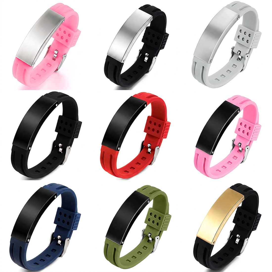 Personalized Pink Ribbon Bow Lymphedema Medical Alert Silicone Waterproof Band Bracelet with Stainless Steel ID Name Tag Breast Cancer Woman