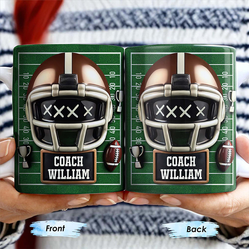 Personalized Football Coach Mug with Custom Name and Helmet Design  