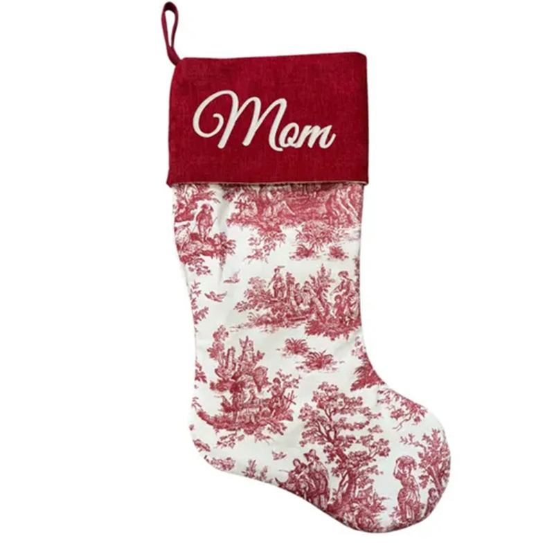 Personalized Toile Christmas Stockings Custom French Country Holiday Decor Farmhouse Stockings Elegant Monogrammed Name Stocking Family Christmas Gift