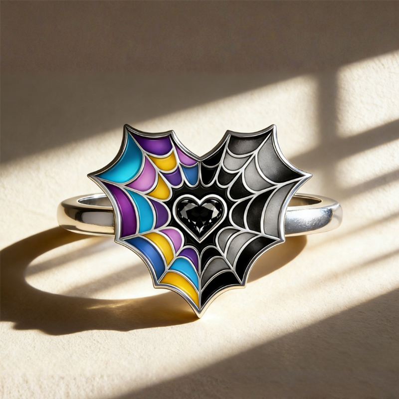 Personalized Birthstone Spiderweb Heart Ring Sterling Silver Ring Symbolic Jewelry Gift for Couples and Best Friends