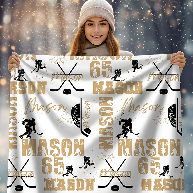 Personalized Hockey Blanket with Custom Name, Number, and Font Colors