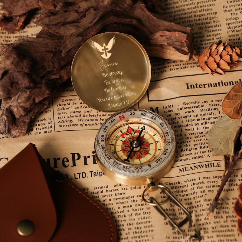 Personalized Be Strong and Courageous Joshua 1:9 Luminous Compass with Custom Name and Bible Verse Religious Gift Christian Gift Faith Gift for Him