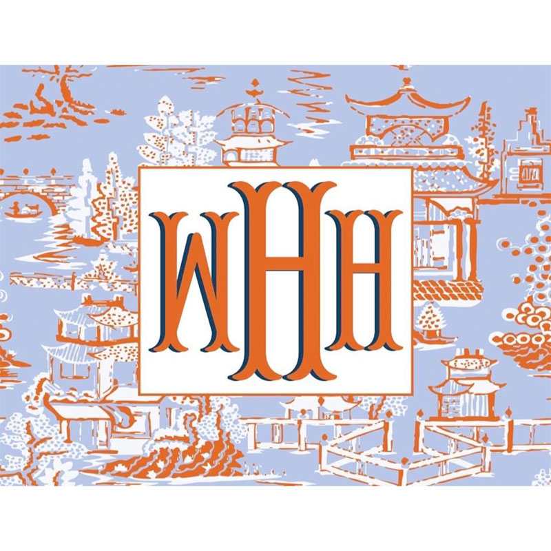 Personalized Mahjong Card Vinyl Stickers Chinoiserie Pagodas Fishtail Monogram