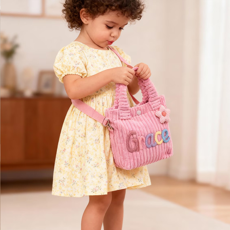 Personalized toddler crossbody bag small corduroy purse for daycare baby travel bag flower girl gift  for boy and girl preschool and birthday present