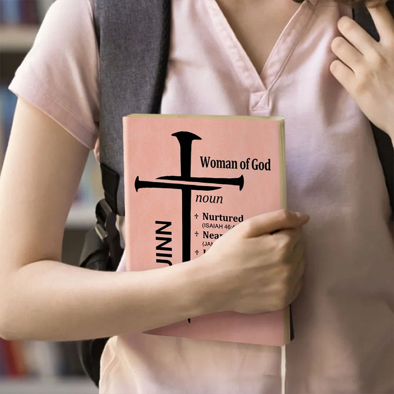 Personalized Nail Cross of God Bible Verse Prayer Journal Leather A5 Notebook with Name Church Study Birthday Gift Religious Gift for Family Friends