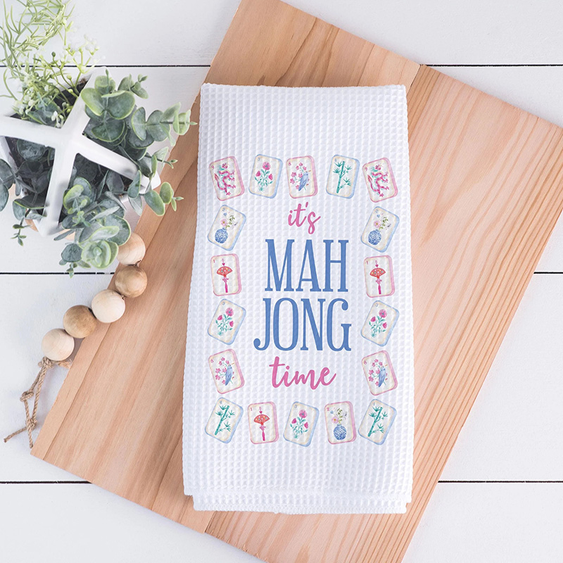 Personalized ”Let's Mahjong Time“ MahjongTowel Mahjongg themed Towel Mahjong-themed Gift for Kitchen Mahjong Party Gift