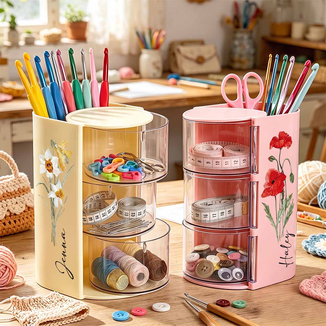 Rotary Crocheting Tools Storage Box Transparent Dust Multi Layer Square Crochet Tools Storage Rack
