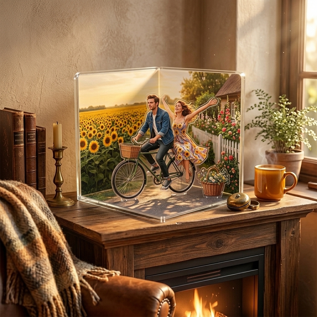 Personalized Couple Acrylic Photo Plaque 3D Couple Figurine Anniversary Gift for Her Romantic Gift Photo to Cartoon Stand Home Decor
