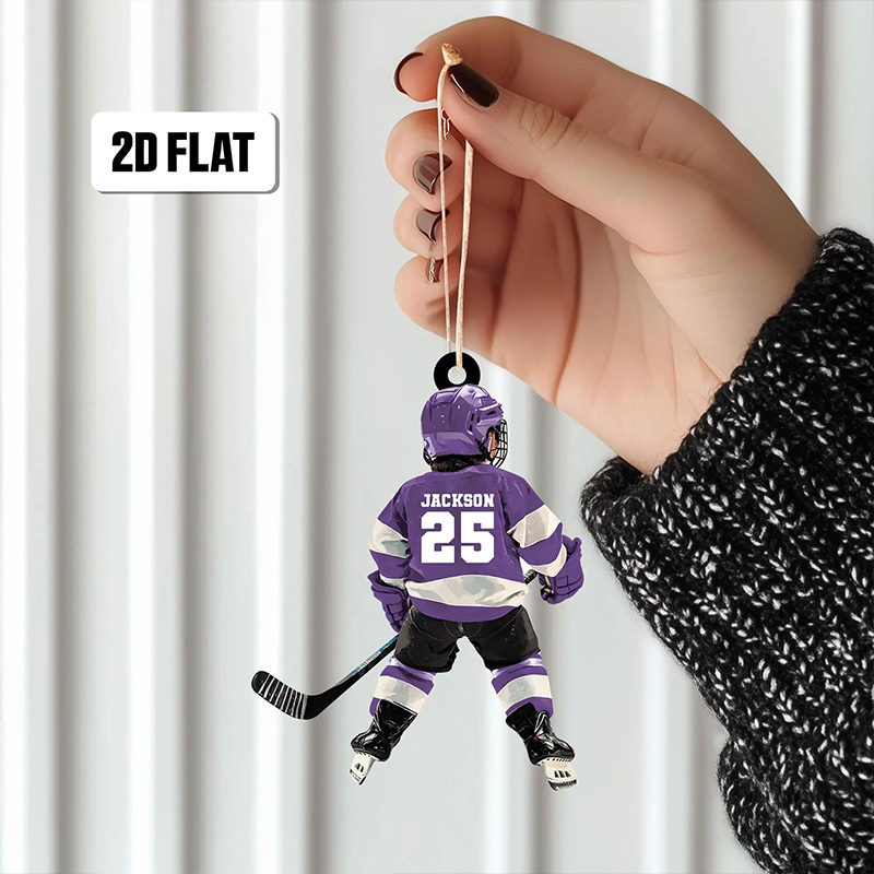Personalized 2D Hockey Player Ornament with Custom Name, Number, and Jersey Colors