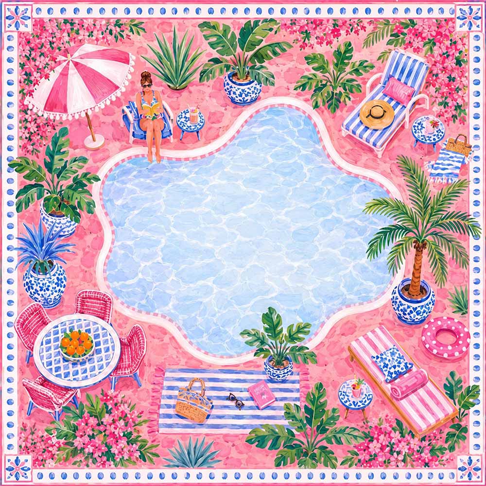 Palm Beach Poolside Mahjong Mat American Mahjong Mat Pink Resort Cabana Garden Tropical Chinoiserie Mahjong Gift