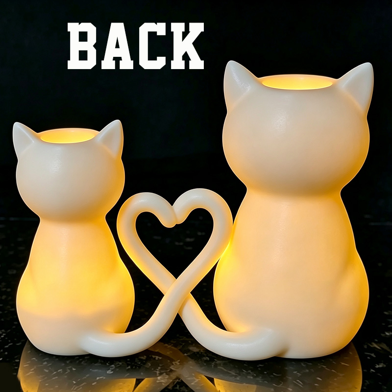 Personalized 3D Printed Heart Tail Couple Cat Tealight Holder Glowing LED Cat Candle Holder Gothic Witchy Halloween Decor Cat Lover Gift Heart Tail Intertwined Kitten Statue Tabletop Ornament
