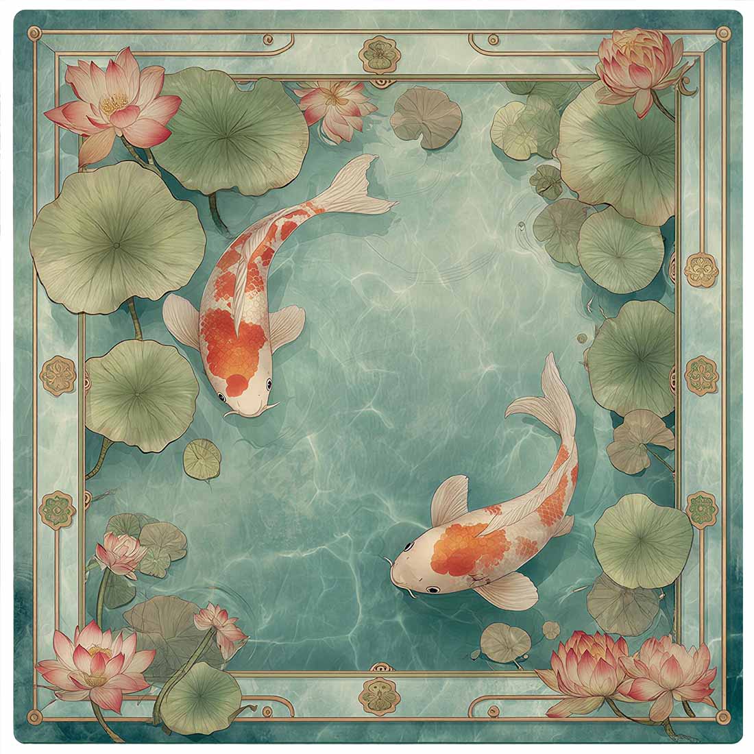 Mahjong Mat Non-slip Tabletop Mat Elegant Asian Water Garden Design Gift for Mahjong & Board Game Lovers Lotus Pond Koi