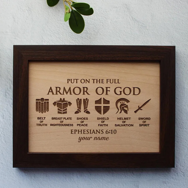 Personalized Full Armor of God Sign Decor with Custom Name Desktop Decor Birthday Religious Baptism Gift for Christian Family