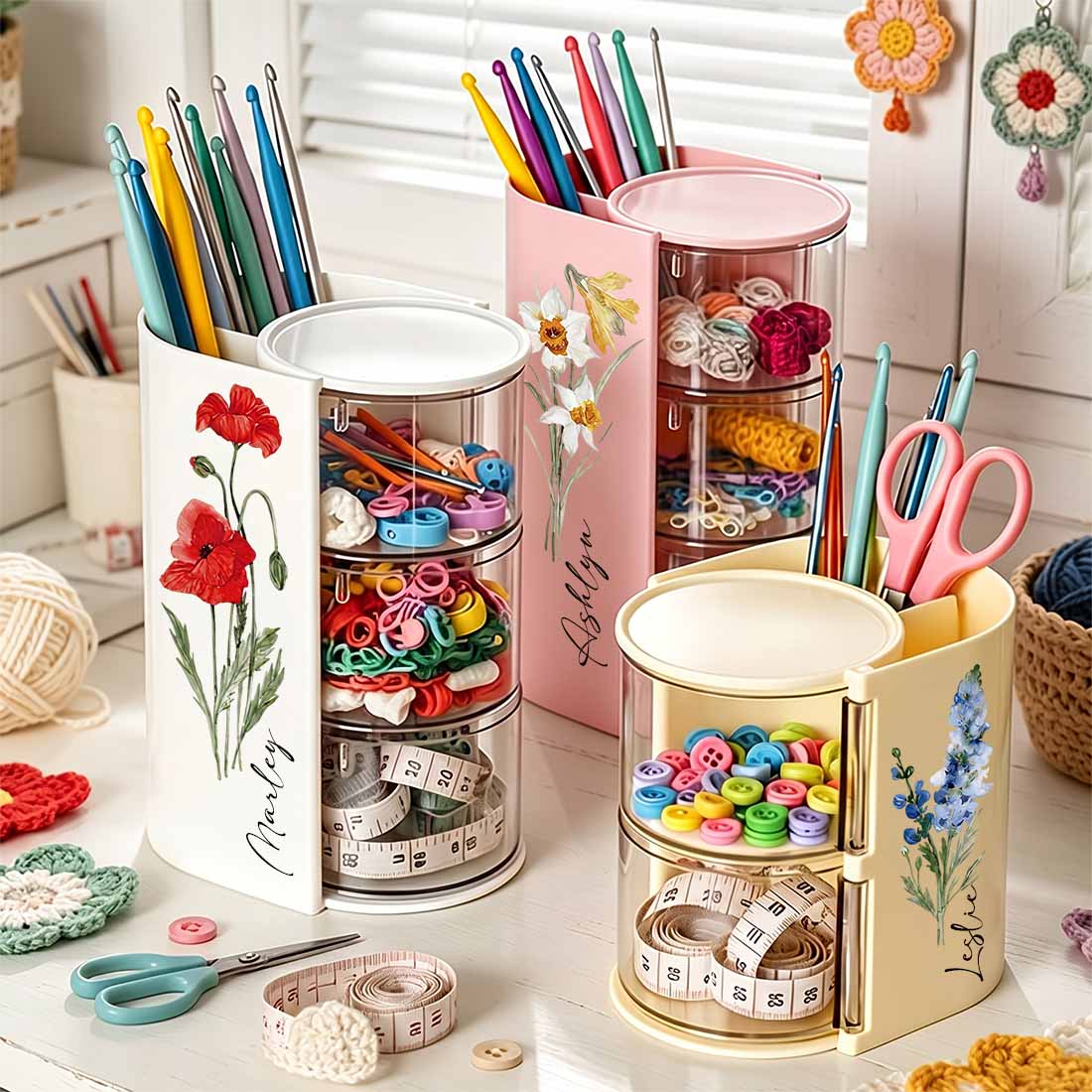 Rotary Crocheting Tools Storage Box Transparent Dust Multi Layer Square Crochet Tools Storage Rack