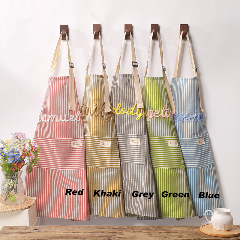 Personalized Striped Cooking Apron with Pocket Mom & Kids Apron Custom Matching Aprons with Pockets Name Kitchen Apron Gift for Cooking