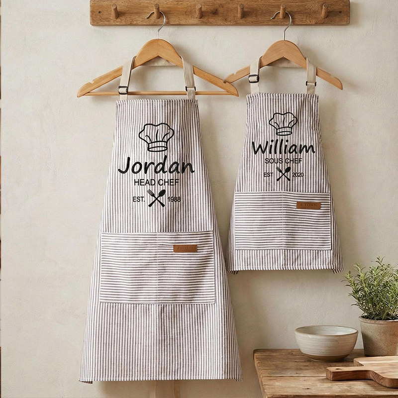 Personalized Embroidered Apron Set Custom Family Baking Gift Mom and Kids Cooking Apron with Name Housewarming Gift