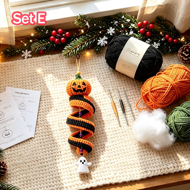 Christmas Crochet Ornament Kit, Soft Cotton Yarn DIY Spiral Santa Snowman Hanging Decor Material Pack, Holiday Craft Gift