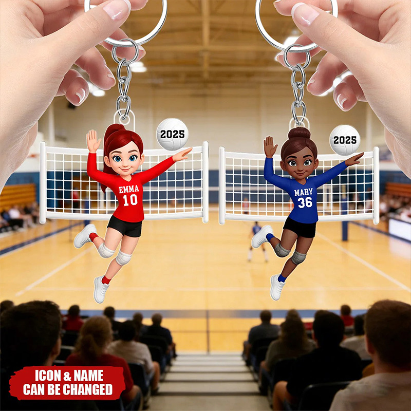 Personalized Volleyball Player Keychain with Custom Name and Number Design