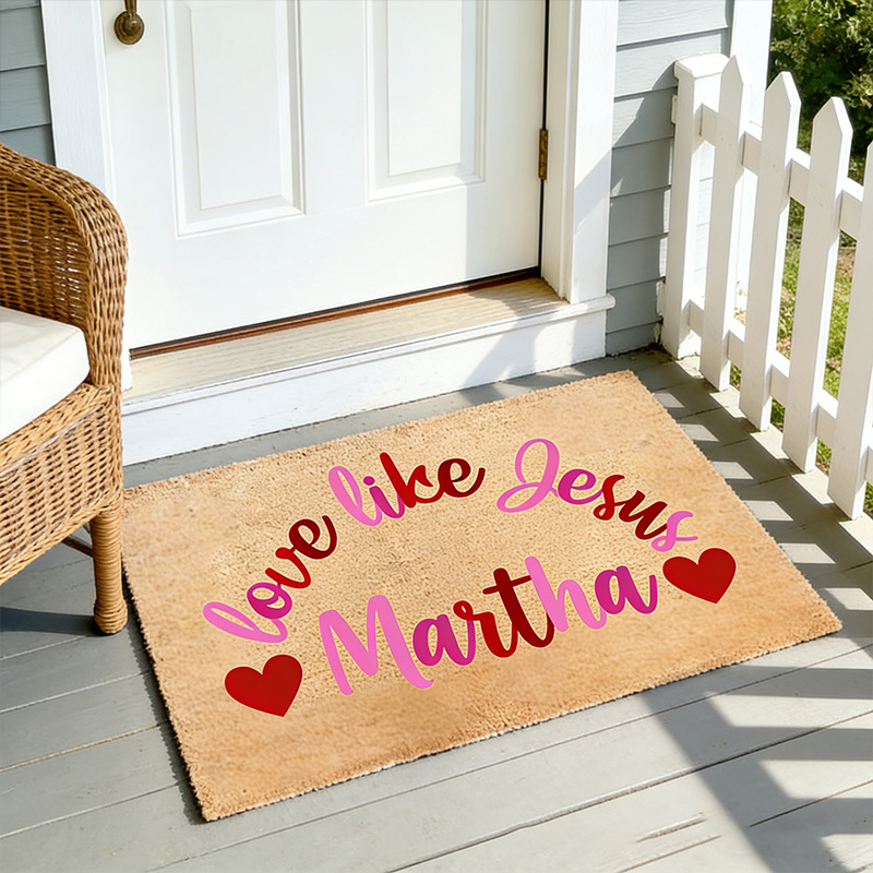 Personalized Love Like Jesus Valentines Doormat with Custom Name Non-Slip Valentines Day Decor Welcome Mat Religious Housewarming Gift Valentines Gift