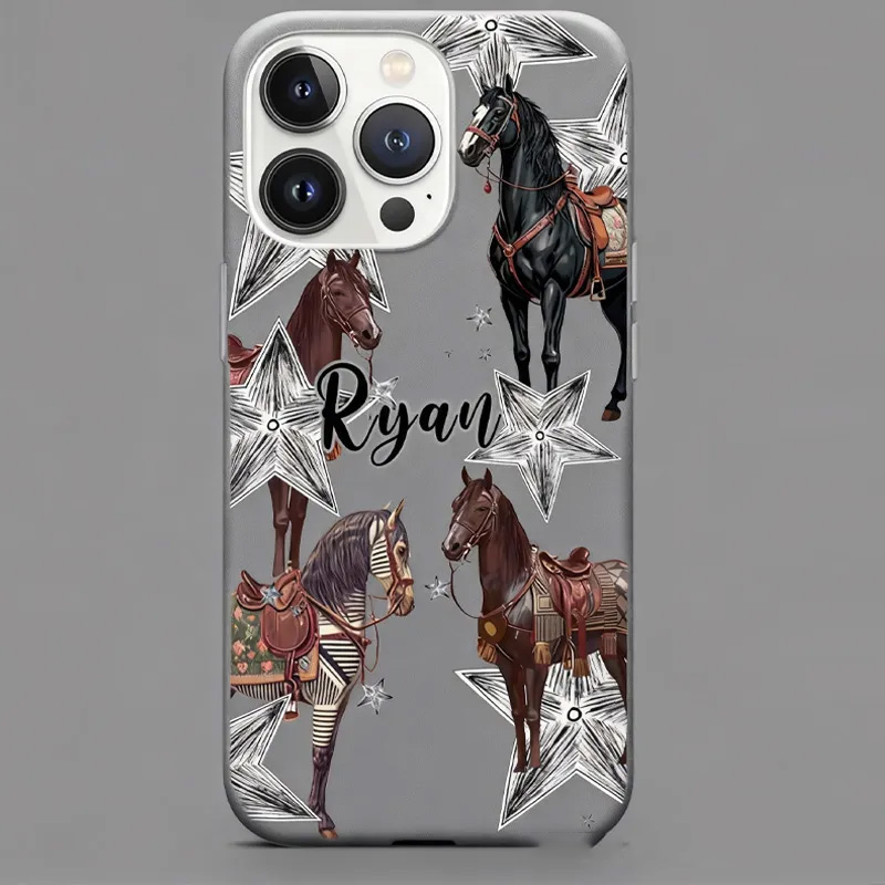 Personalized Couple Phone Case Phone Cases with French Countryside Gifts Floral Design and Custom Name for Riding Lovers Equestrian Lovers Unique Style Phone Cases