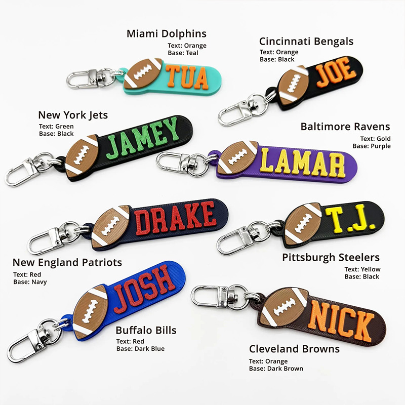 Personalized American Football 3D Printed Hard Plastic Keychains with Custom Your Name and Your Colors