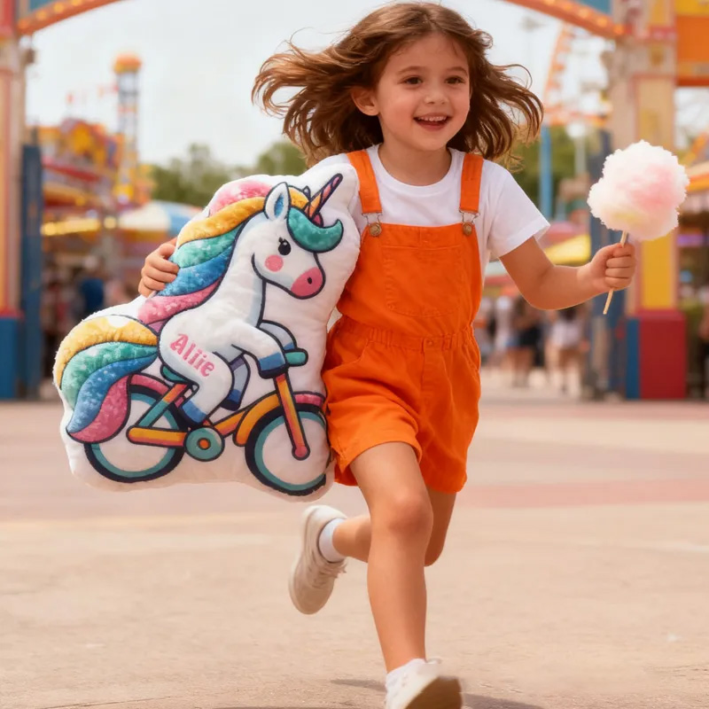 Personalized Pinky Horse Bike Pillow Cozy Graphic 3D Print Dreaming Princess Pillow Name Pillow Comfortable Travel Cushion for Kids Girls Riding Lovers