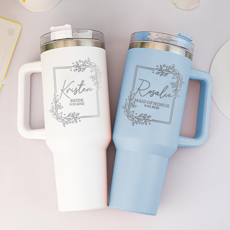 Personalized Bridesmaid Rectangle Wreath 40oz Tumbler Maid of Honor Tumbler with Lid and Straw Bride Bachelorette Party Gift Bridal Shower Tumbler