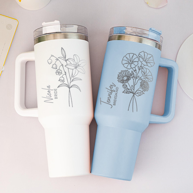 Personalized Stunning Bridesmaid Birth Flower 40oz Tumbler Maid of Honor Month Flower Tumbler with Lid and Straw Bachelorette Party Bridal Shower Gift