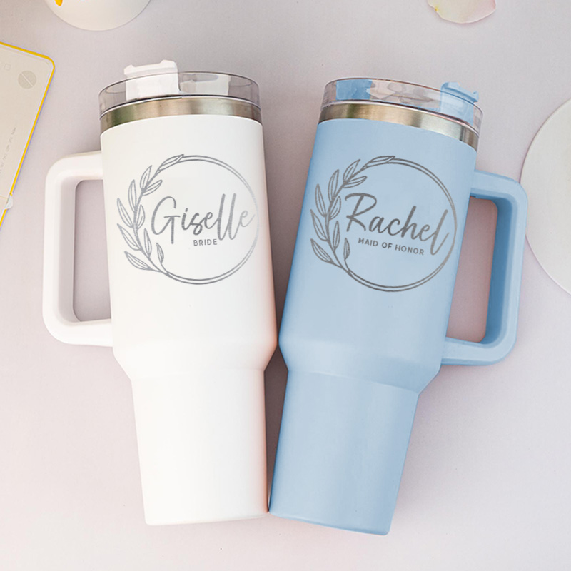 Personalized Bridesmaid Round Wreath 40oz Tumbler Maid of Honor Tumbler with Lid and Straw Bride Bachelorette Party Gift Bridal Shower Tumbler