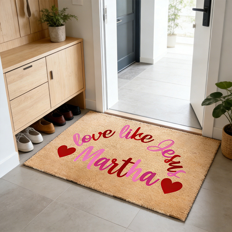 Personalized Love Like Jesus Valentines Doormat with Custom Name Non-Slip Valentines Day Decor Welcome Mat Religious Housewarming Gift Valentines Gift