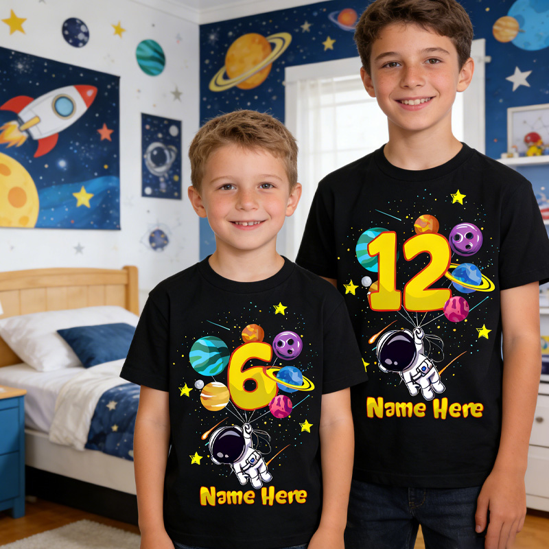 Personalized Brothers Astronaut Birthday Shirt for Kids Rocket Outfits Kids T-Shirt Boy Gifts for Geek Lover