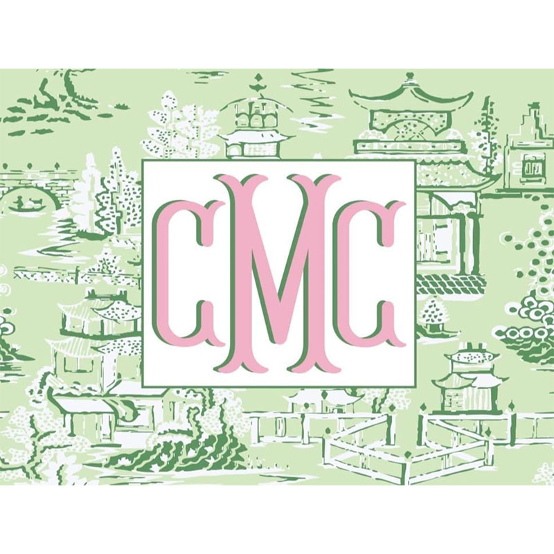 Personalized Mahjong Card Vinyl Stickers Chinoiserie Pagodas Fishtail Monogram