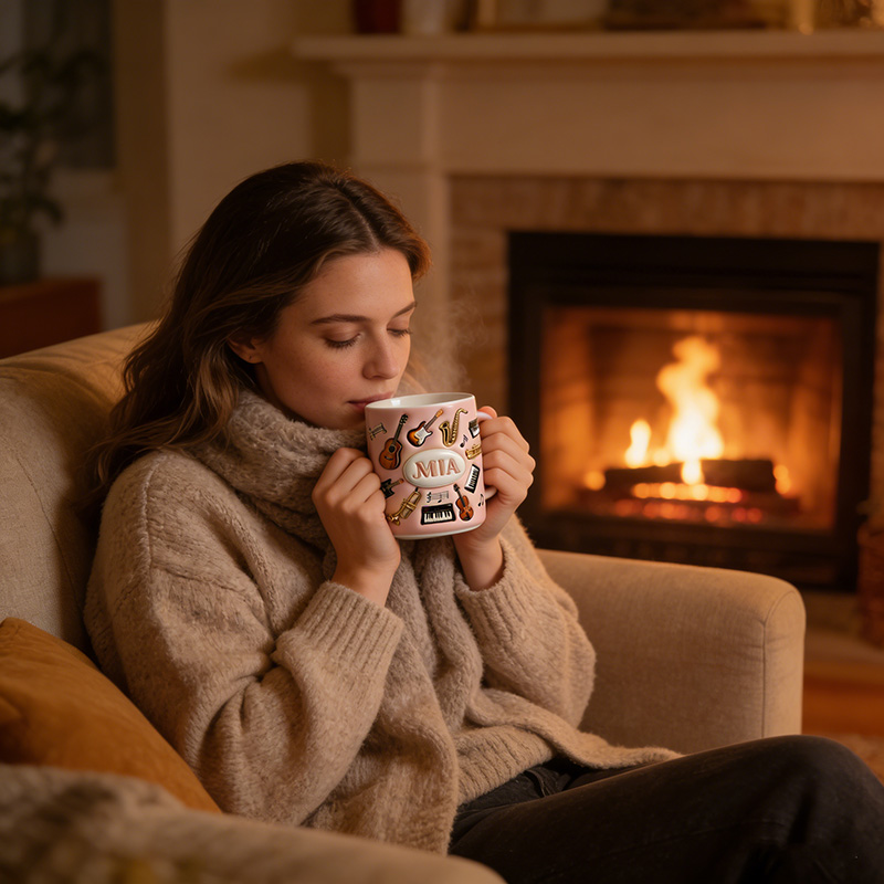 Personalized Inflatable Bubble-Style Musical Instrument Themed Mug Custom Style and Name for Music Lovers for Music Teacher