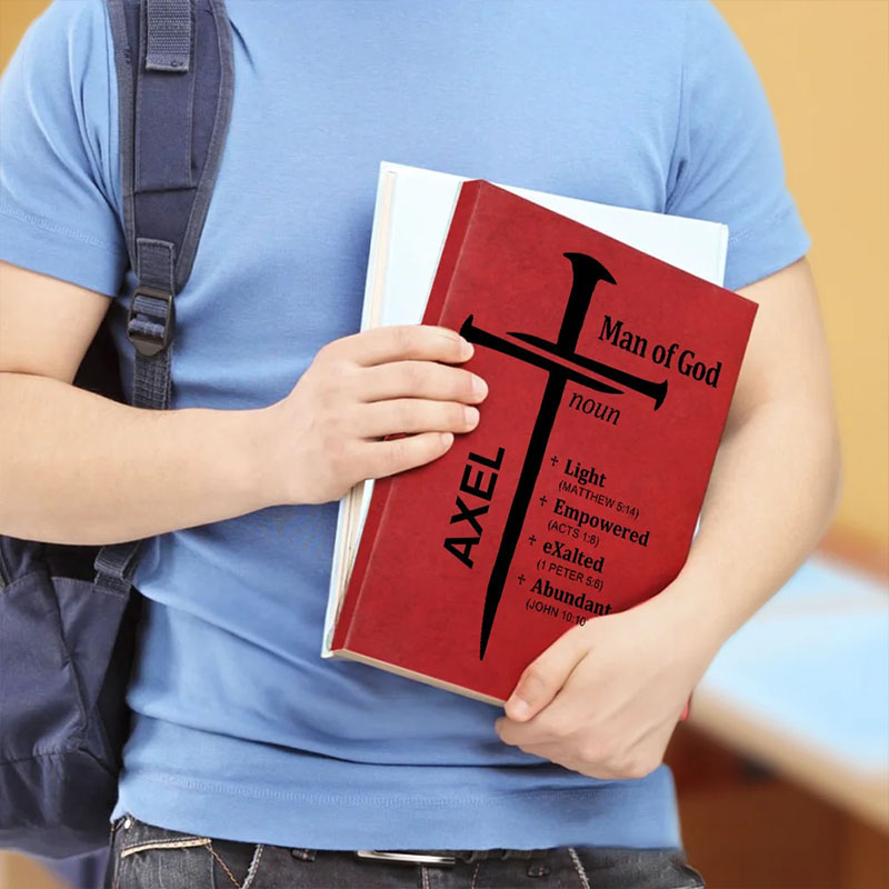 Personalized Nail Cross of God Bible Verse Prayer Journal Leather A5 Notebook with Name Church Study Birthday Gift Religious Gift for Family Friends