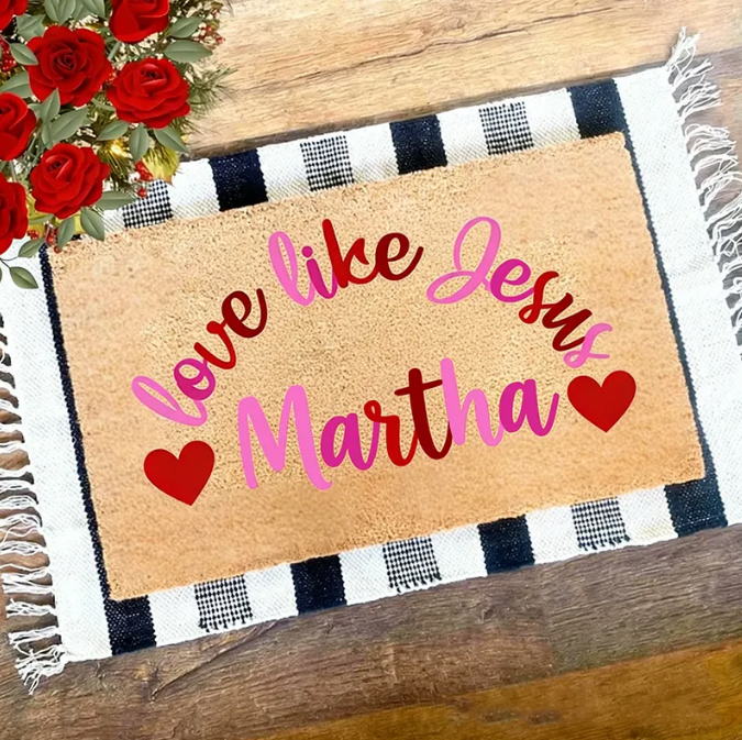 Personalized Love Like Jesus Valentines Doormat with Custom Name Non-Slip Valentines Day Decor Welcome Mat Religious Housewarming Gift Valentines Gift