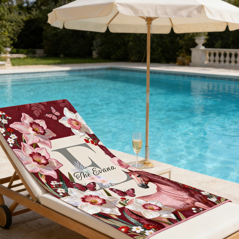 Personalized Monogram Equestrian Floral Horse Quick-Dry Microfiber Beach Towel Beach Party Birthday Gift for Equestrian Lovers