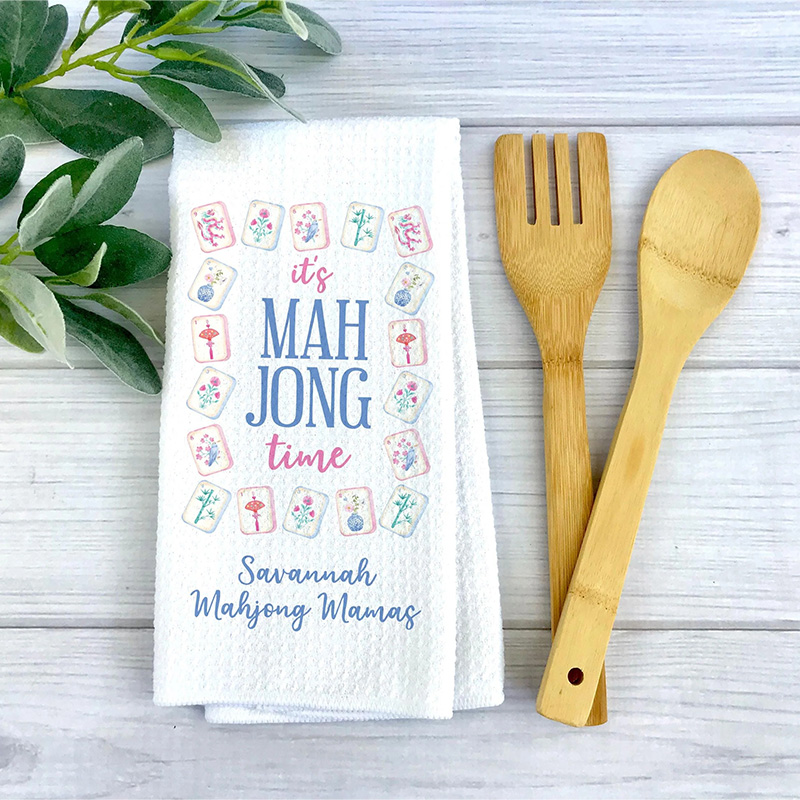 Personalized ”Let's Mahjong Time“ MahjongTowel Mahjongg themed Towel Mahjong-themed Gift for Kitchen Mahjong Party Gift