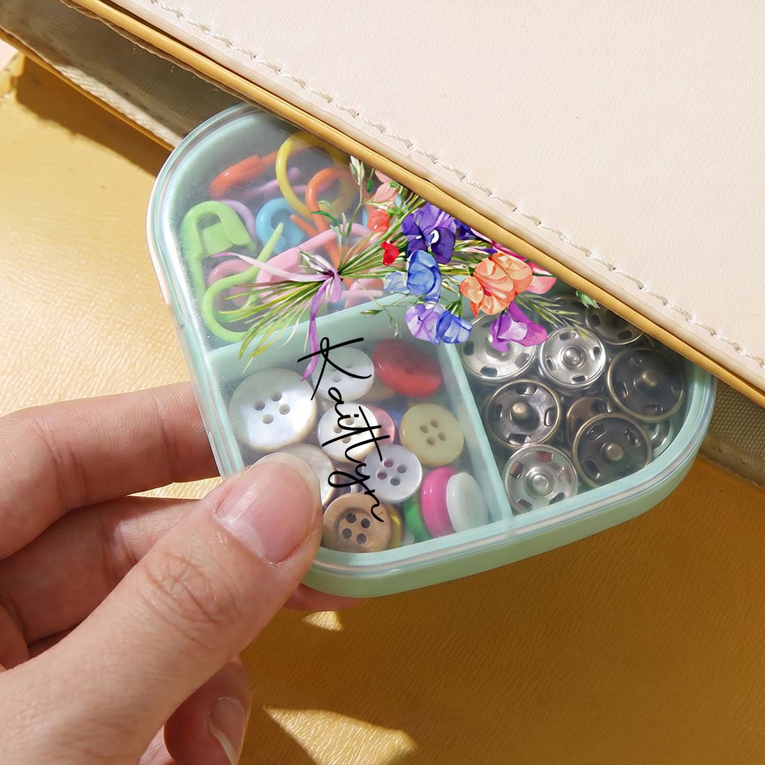 Personalized Knitting Crochet Tool Case Mini Storage Box Custom Name with Birth Flower Crochet Notions Organizer 4 Compartments Multi Section Stitch Markers Point Protectors Tools Travel Compartments Case