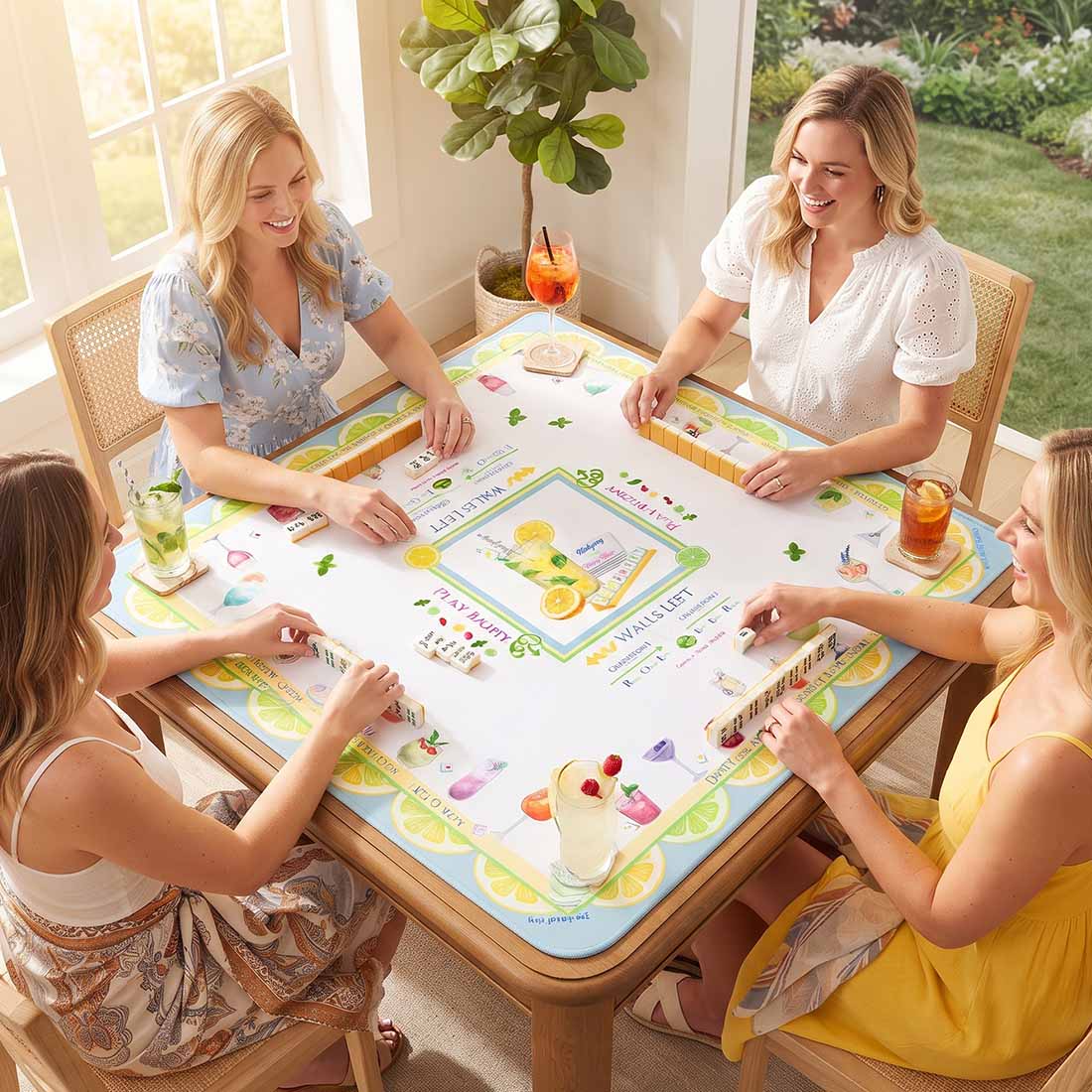 Cocktail Mahjong Mat Fun Mahjong Mat  Happy Hour Design Smooth Neoprene Mahjong Mat Includes Charleston Instructions