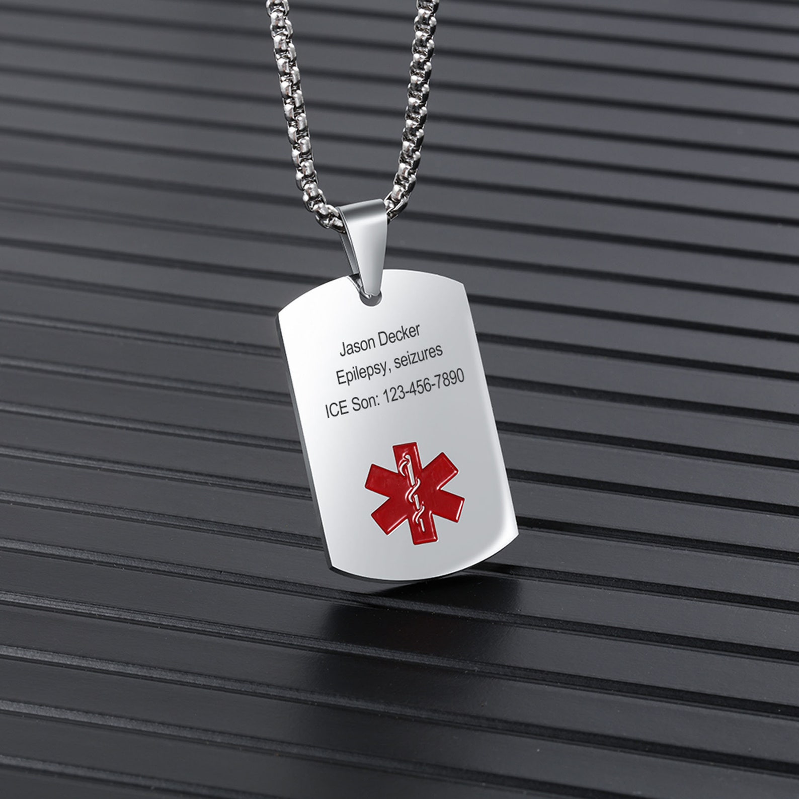 Personalized Medical Alert Necklace for Men Women, Stainless Steel Engraved Medical ID Tag Emergency Med Alert Necklace, Personalized Gift for Him
