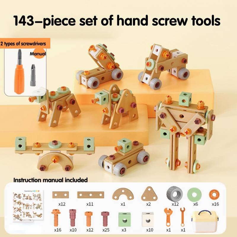 DIY three-dimensional platter screw screw assembly building block toys education Kids' Puzzle Toy Multi-Function Repair Kit Safe & Durable Tools with Storage Box for Children Boy Toys