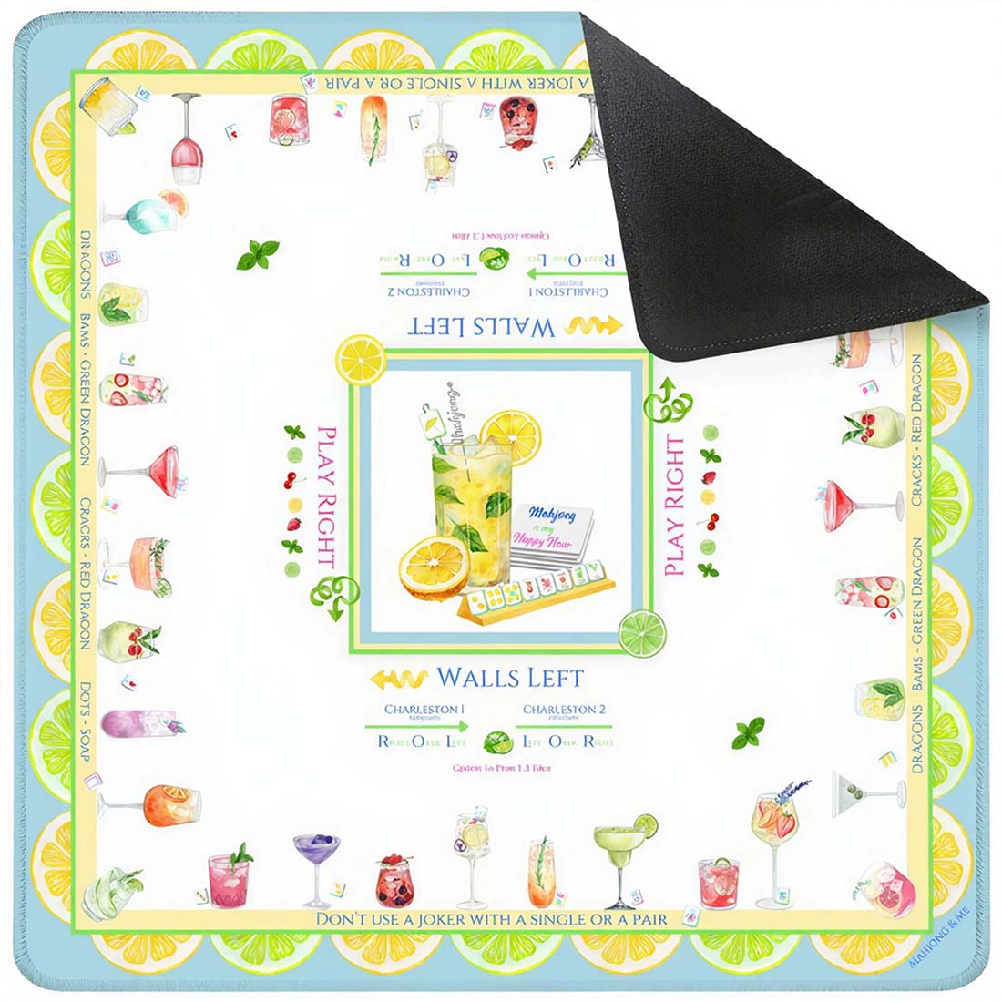 Cocktail Mahjong Mat Fun Mahjong Mat  Happy Hour Design Smooth Neoprene Mahjong Mat Includes Charleston Instructions