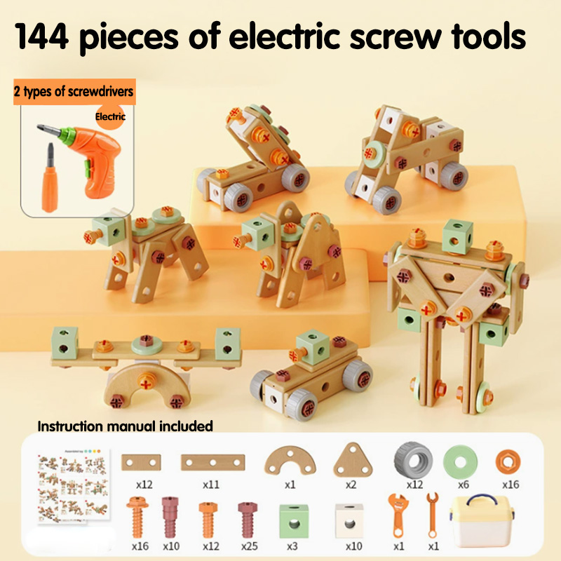 DIY three-dimensional platter screw screw assembly building block toys education Kids' Puzzle Toy Multi-Function Repair Kit Safe & Durable Tools with Storage Box for Children Boy Toys