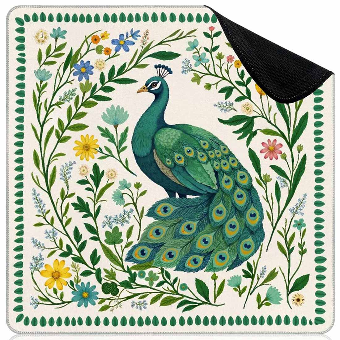 Preppy Chinoiserie Peacock Mahjong Mat Green Floral Tropical Game Night Tile Game Table Mat Gift for Players or Hosts